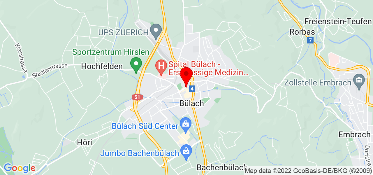 Näh-Boutique & Atelier, Kleiderreinigung  Schneiderei Nähmaschinenhandel Brunner Castrischer - Zürich - Bülach - Karte